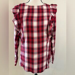 Beachlunchlounge retro red plaid ruffled top SZ M